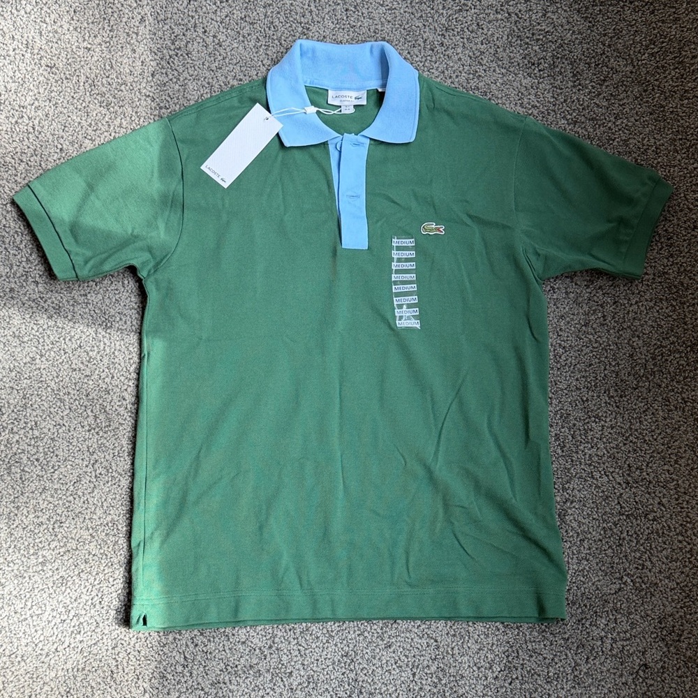 Lacoste Classic Fit Green Polo with Light Blue Collar